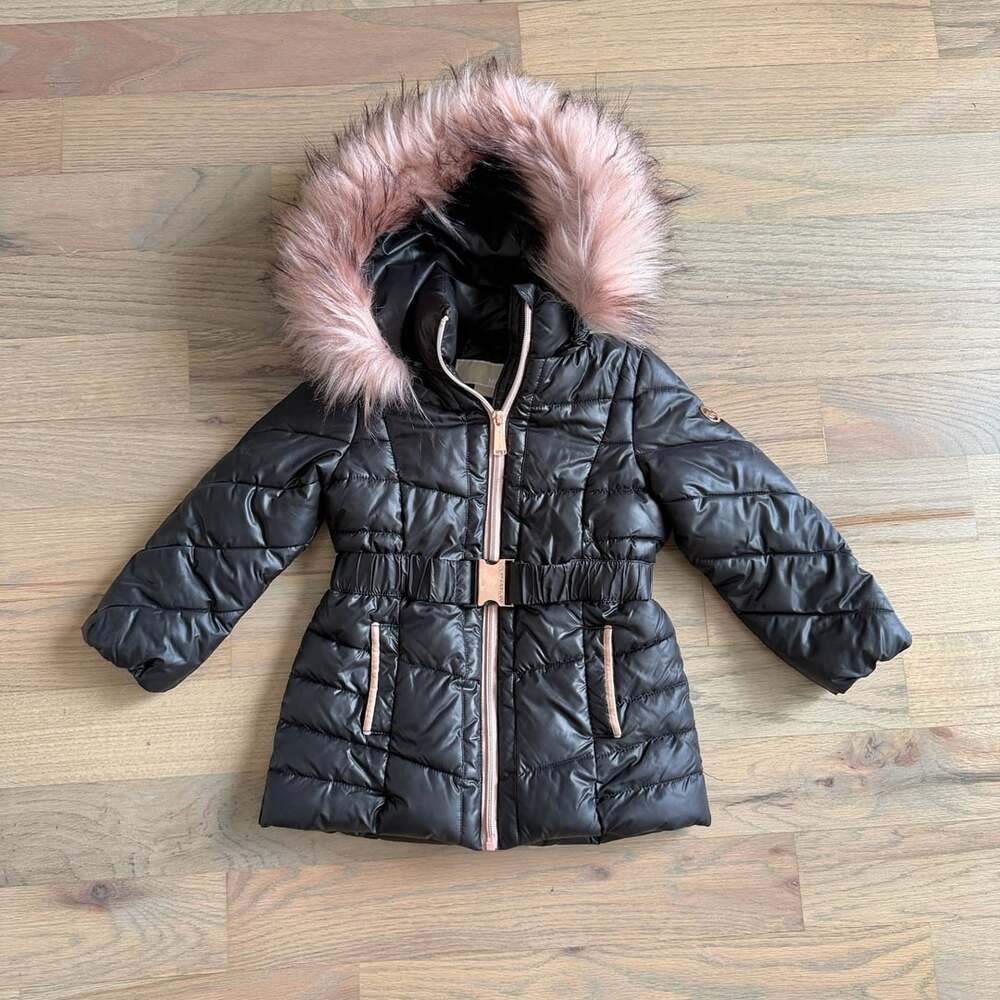 Michael Michael Kors Puffer Jacket Size 2T Black Faux Fur Hood